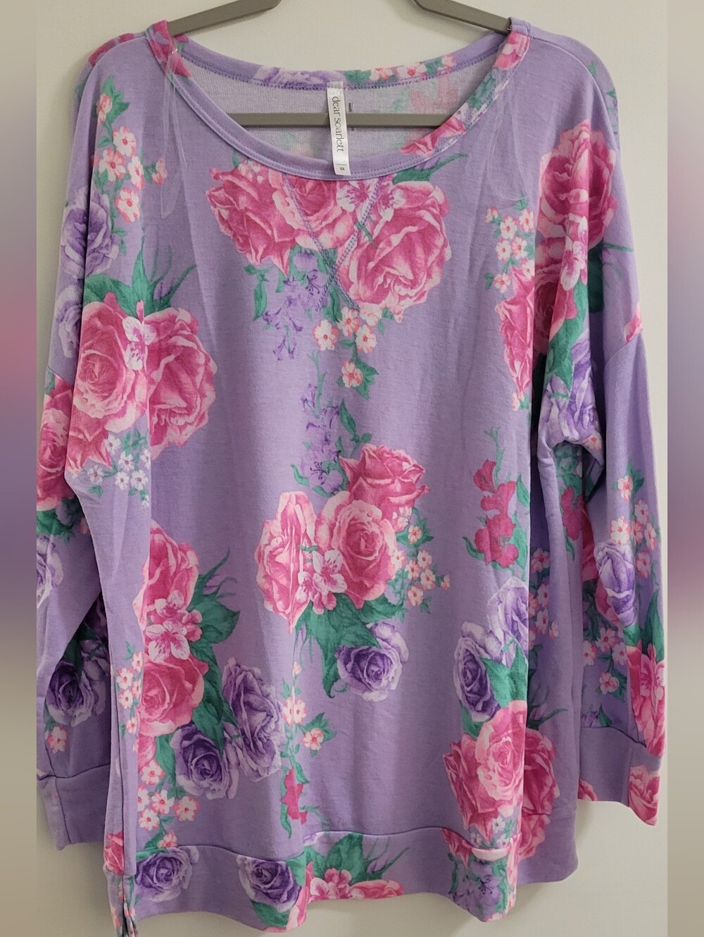 Scarlett LS Crew Neck Pink Floral Sweater Top 2X